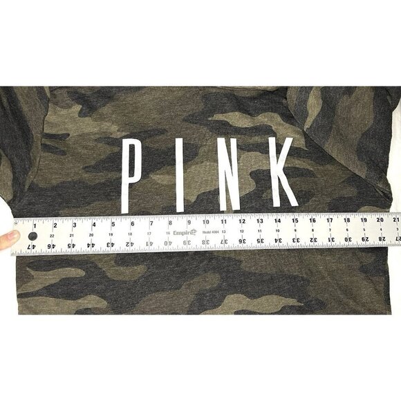 VICTORIAS SECRET PINK Hoodie Army Green Camo Lightweight Pullover Size XS Pocket - Picture 3 of 9